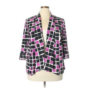 Kasper Print Black and Magenta Waterfall Blazer